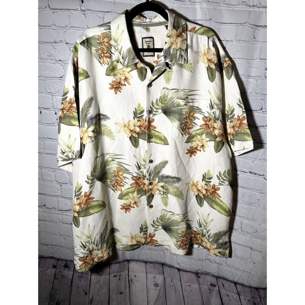 JAMAICA JAXX MENS FLORAL TROPICAL SHORT SLEEVE SILK BUTTON FRONT SHIRT (XXL) EUC
